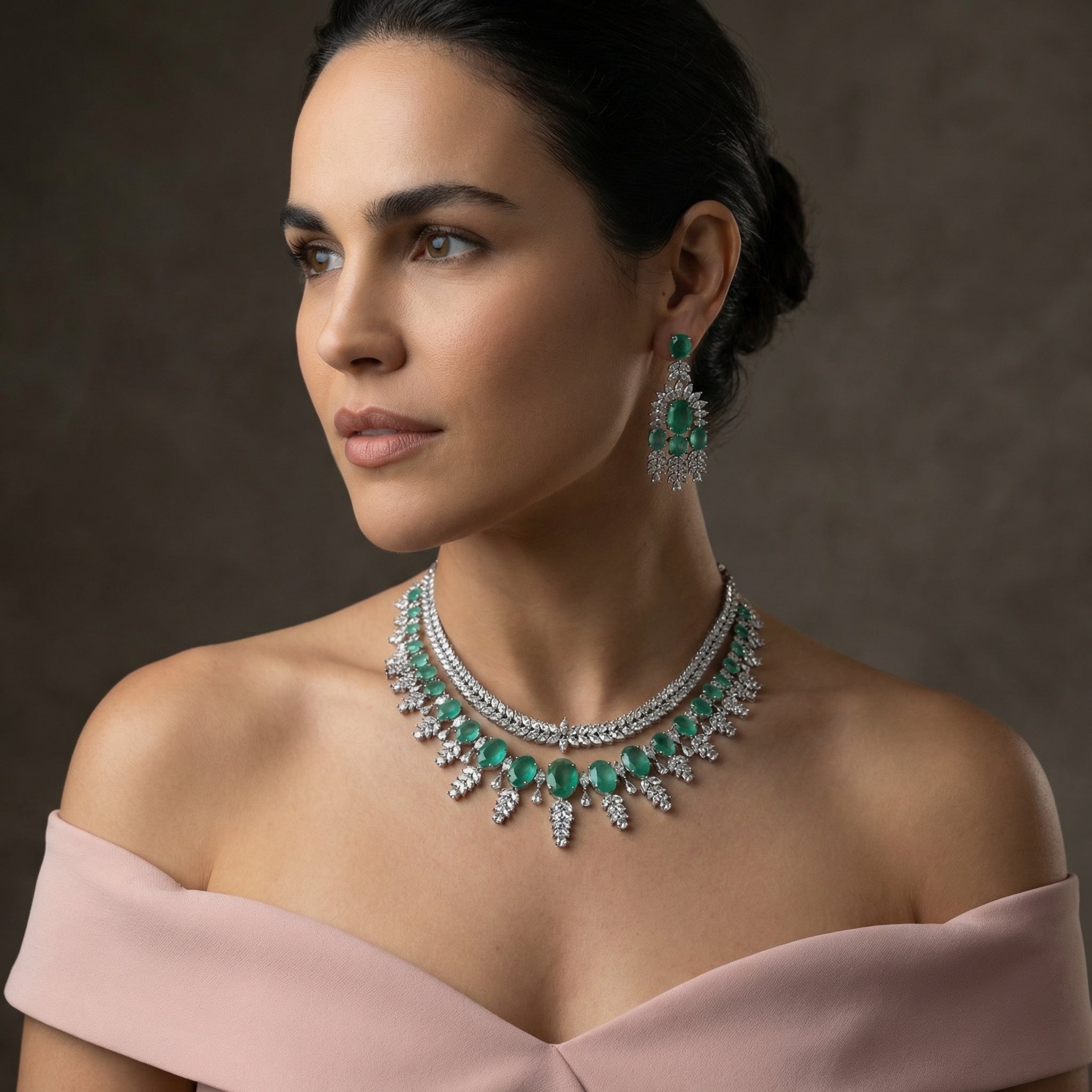 Mint Silver AD Necklace Set