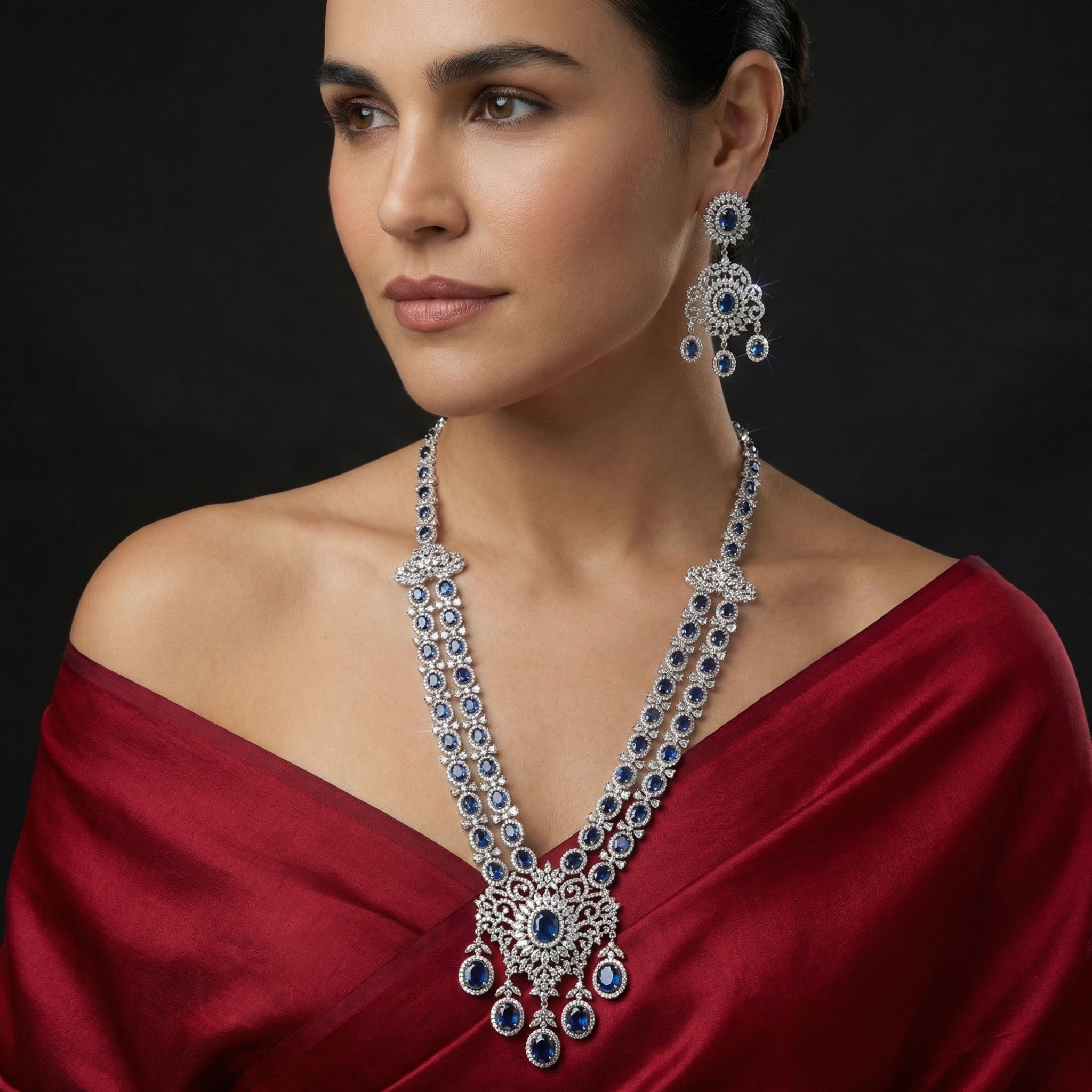 Royal Sapphire AD Necklace Set