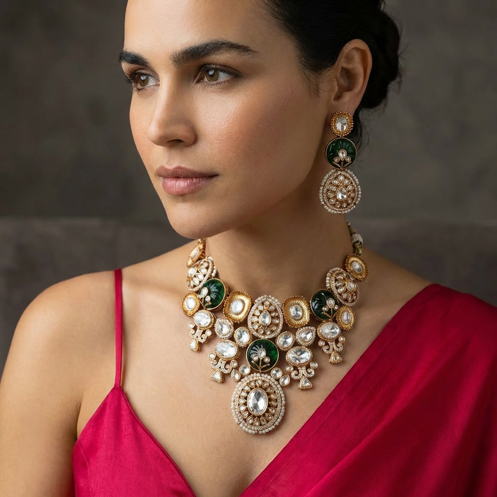 Eshani Polki Necklace Set – heritage polki diamond necklace by Ozel