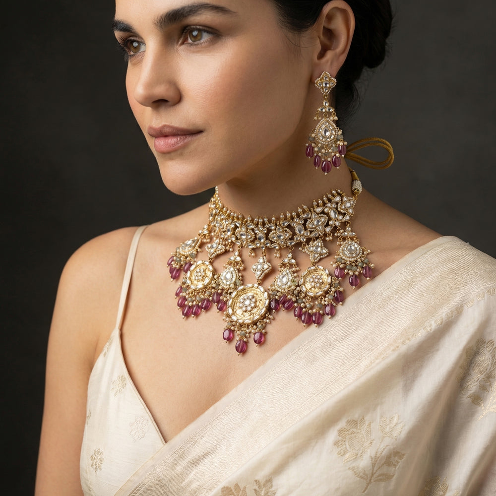 Padmavalli Polki Ruby Chandrika Set – ruby polki bridal necklace by Ozel