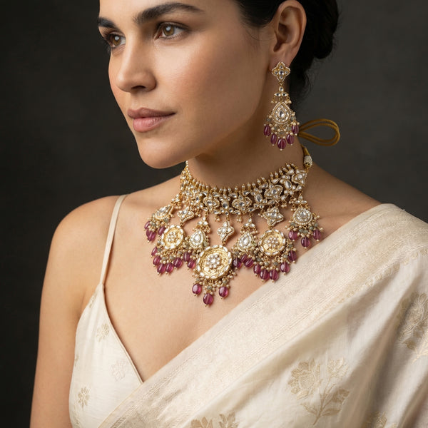 Padmavalli Polki Ruby Chandrika Necklace Set