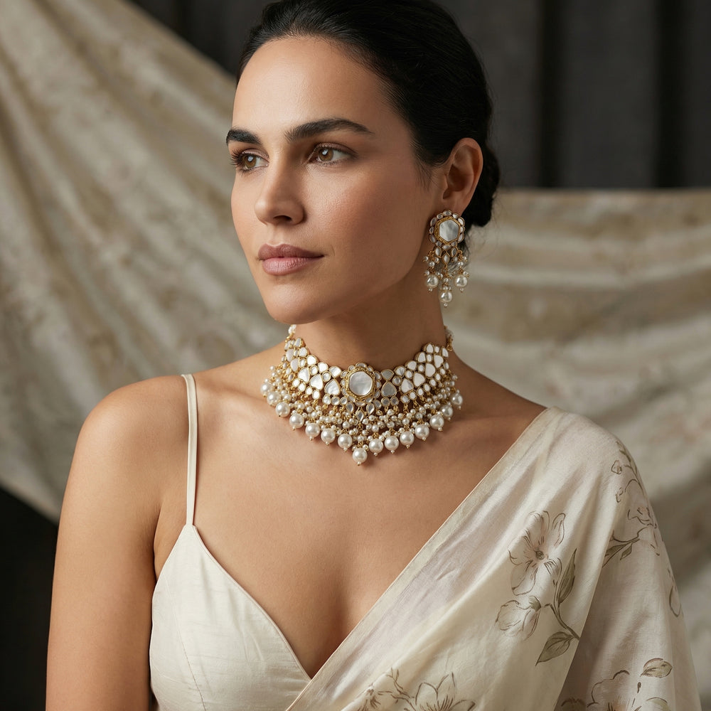 Chandrika MOP Choker Set – luminous mother-of-pearl choker by Ozel