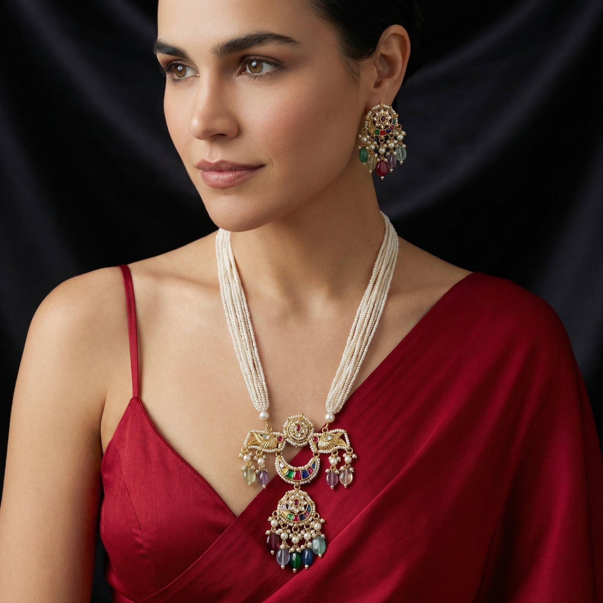 Rangmahal Pearl Pendant Necklace Set – pearl pendant necklace by Ozel