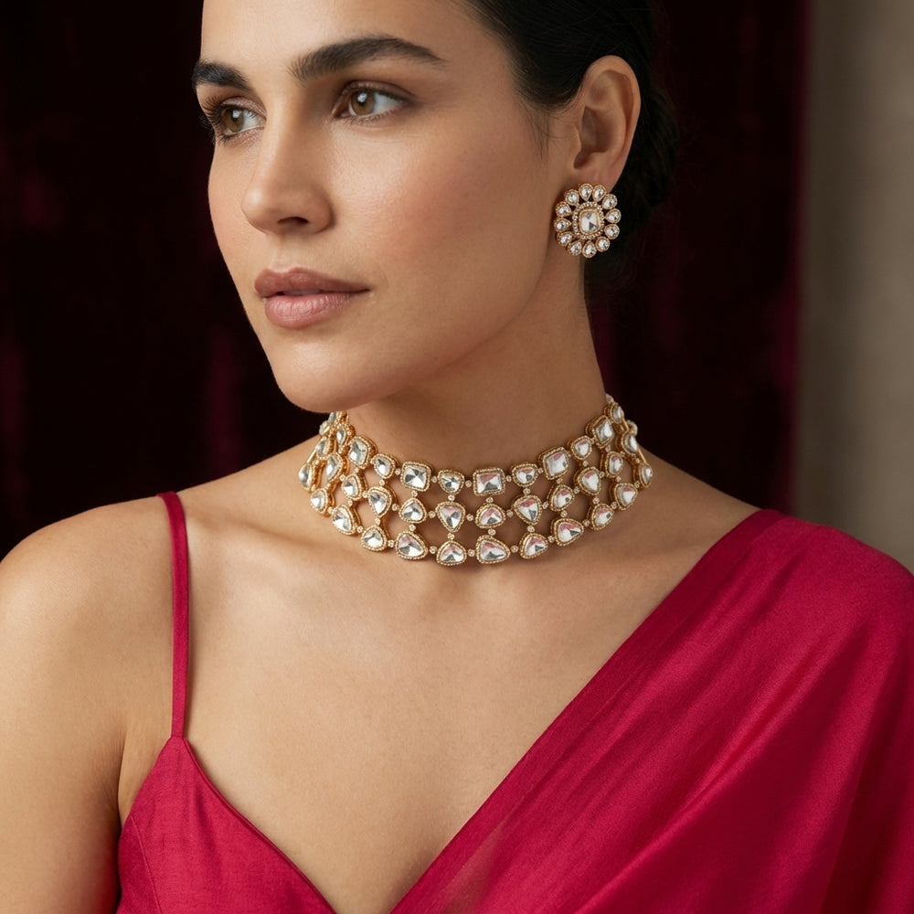 Sitara Polki Lattice Choker Set – lattice polki bridal choker by Ozel