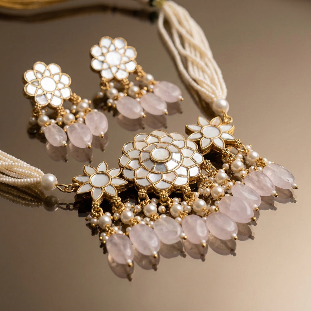 Rosalya MoP Blush Drop Choker Set – heritage MOP jewelry by Ozel