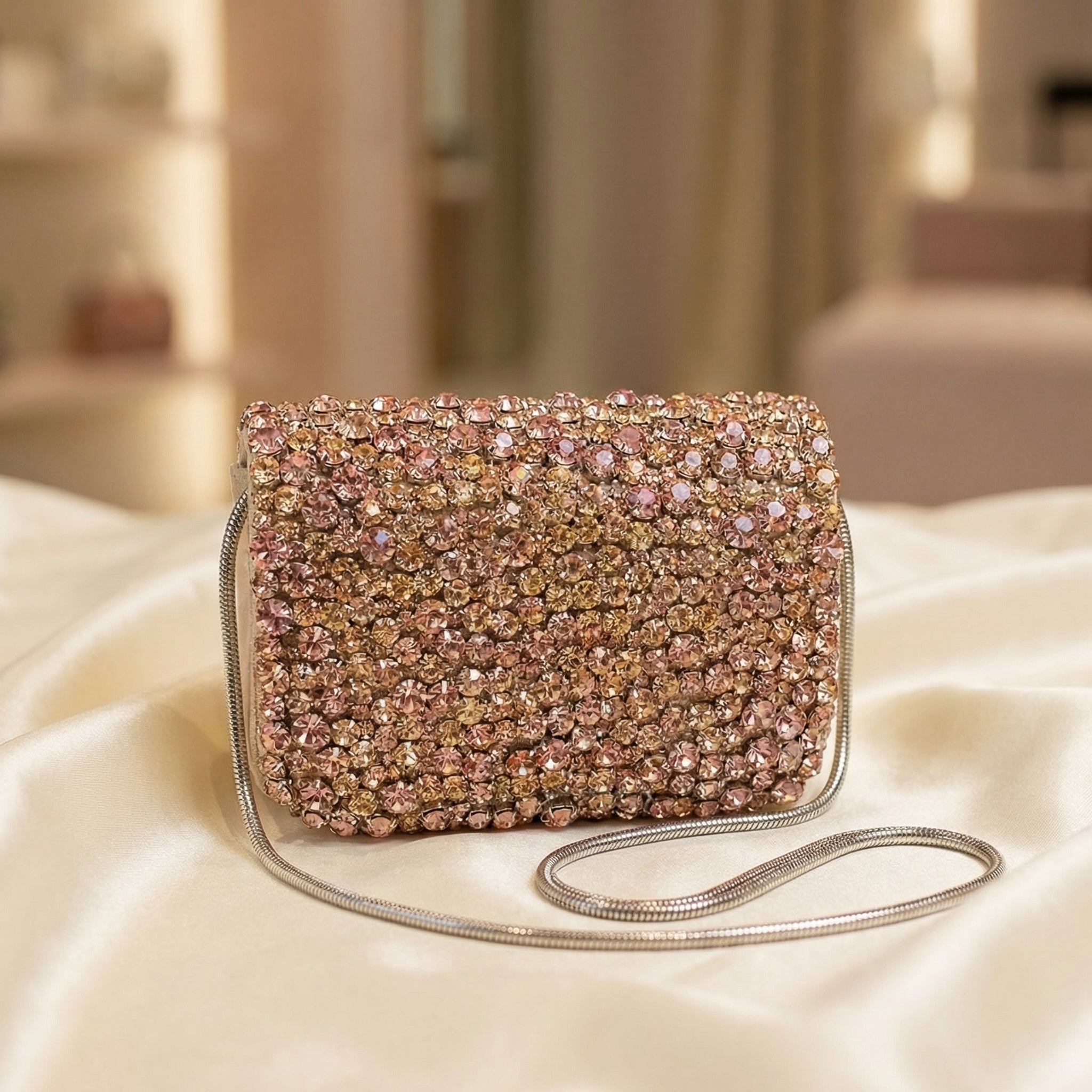 Peach rhinestone mini flap bag