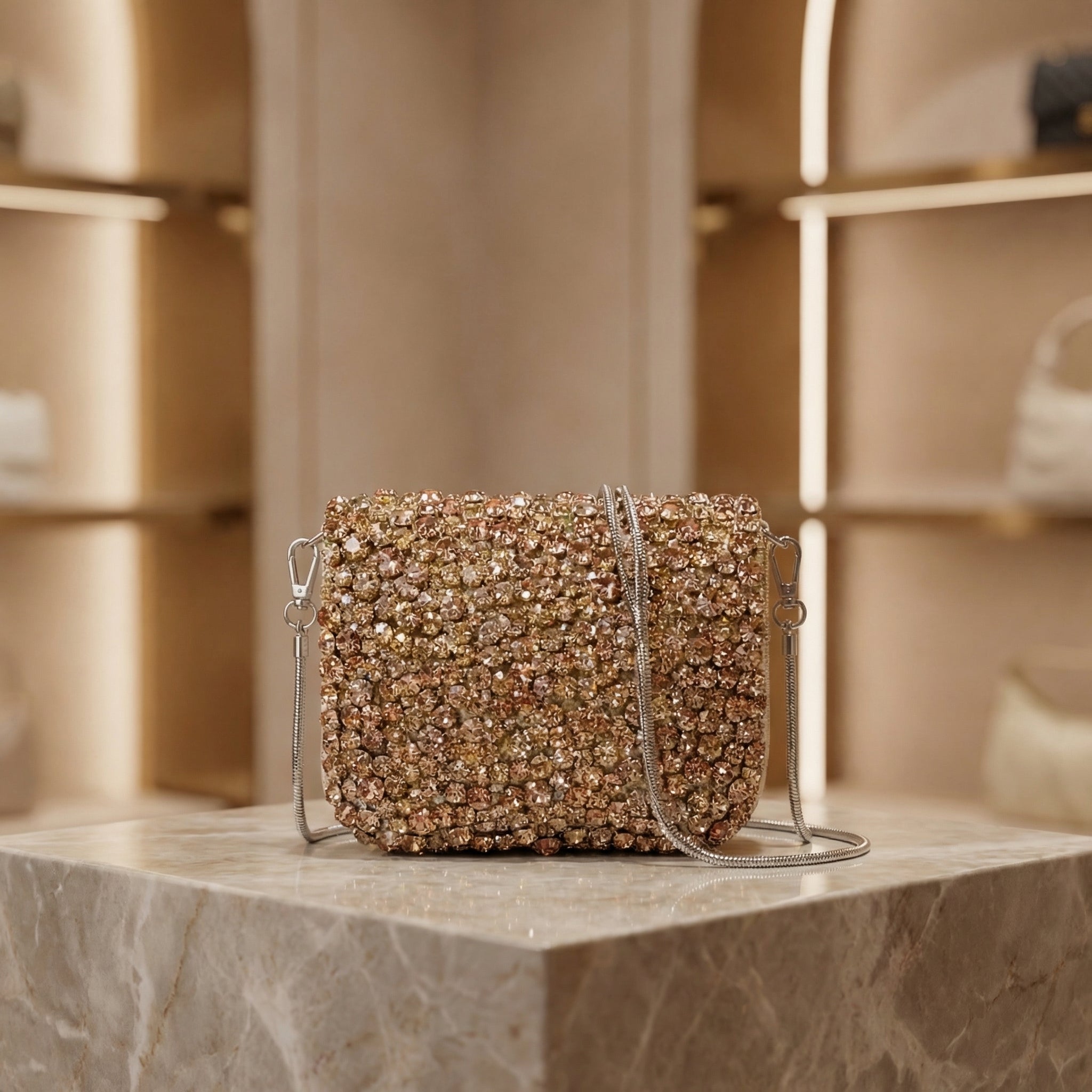 Peach rhinestone mini flap bag