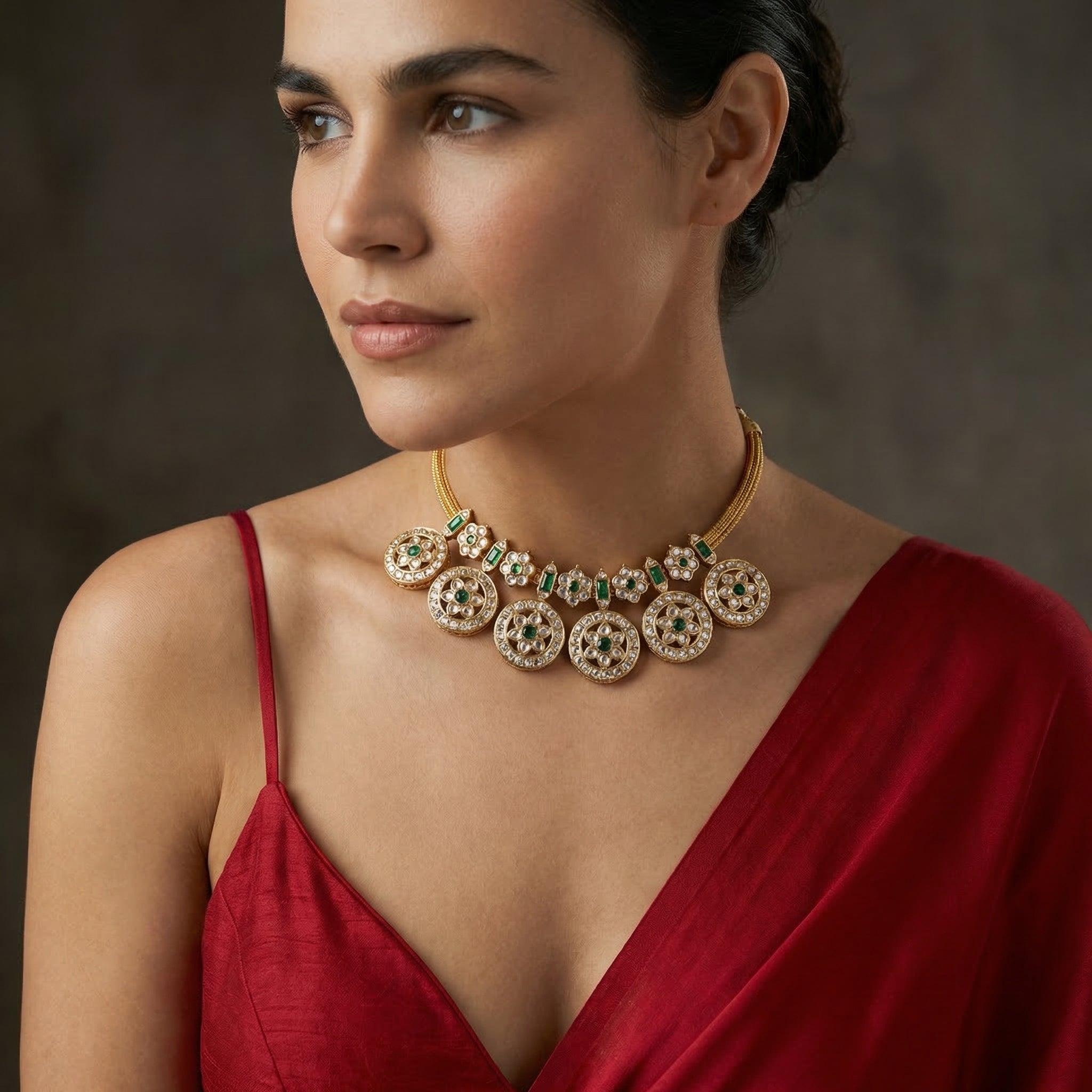 Coin Polki Emerald necklace