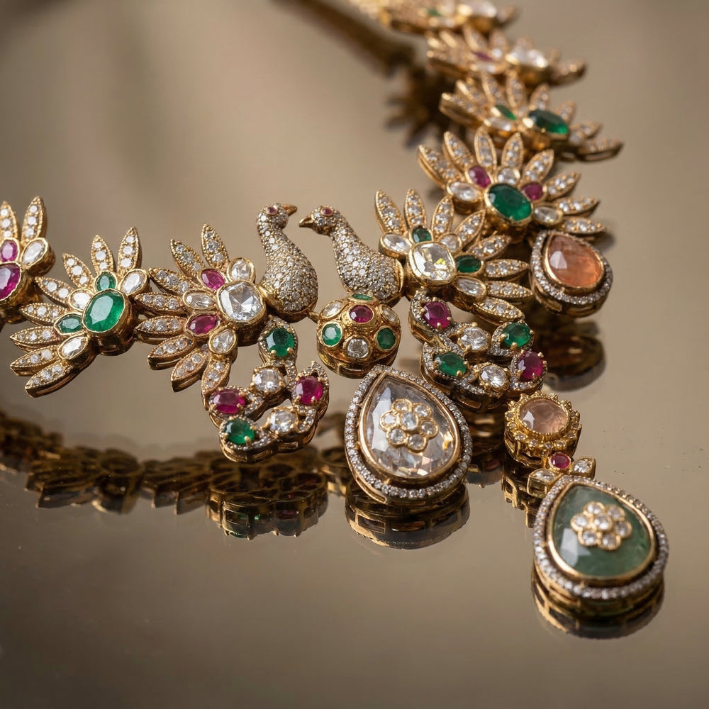 Mayur Vana Necklace Set – peacock-inspired heritage necklace by Ozel