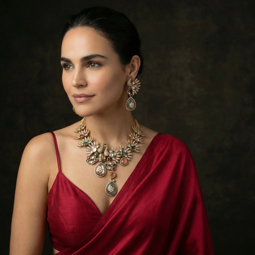 Mayur Vana Necklace Set – gemstone peacock necklace by Ozel