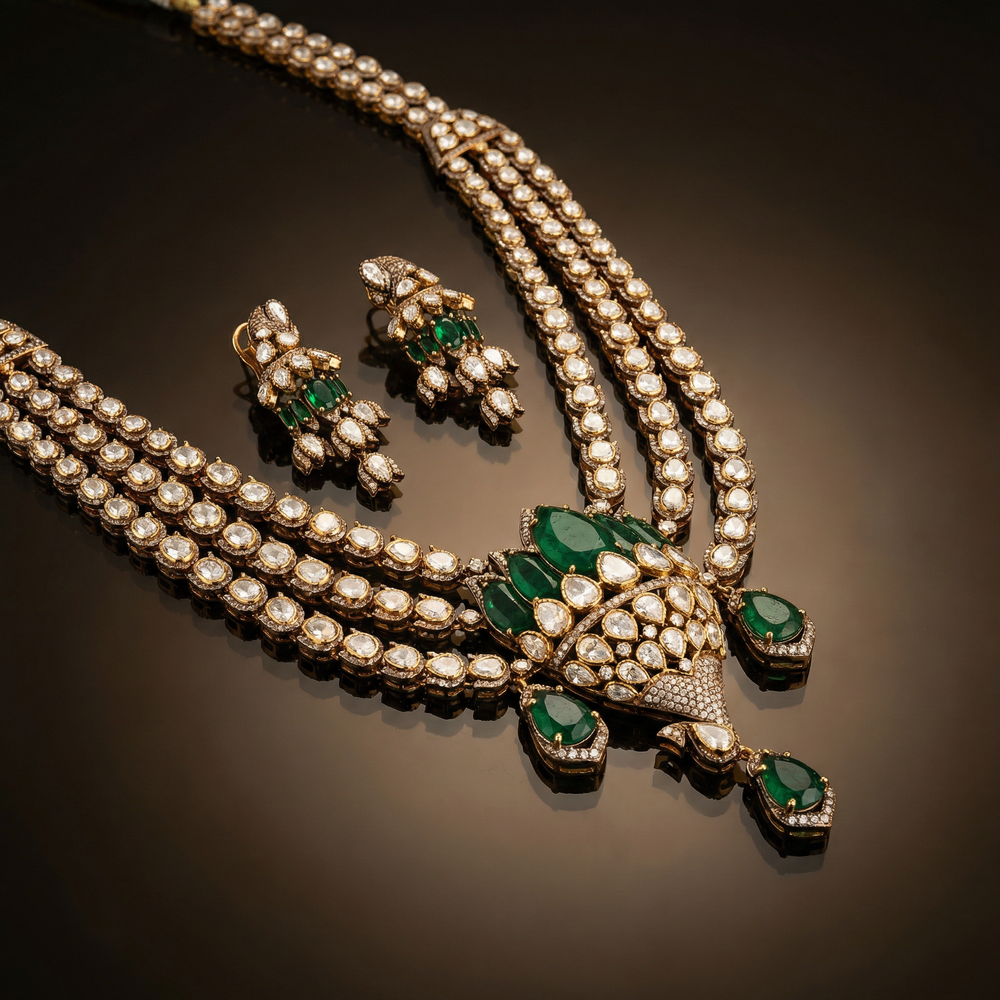 Lotus Polki Necklace Set – lotus motif polki necklace by Ozel