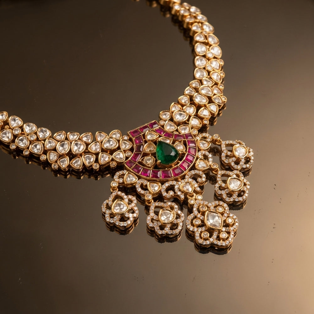Lahiri Polki Heritage Necklace Set – ornate Indian bridal set by Ozel