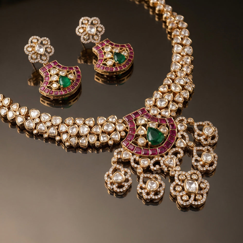 Lahiri Polki Heritage Necklace Set – uncut polki diamond necklace by Ozel