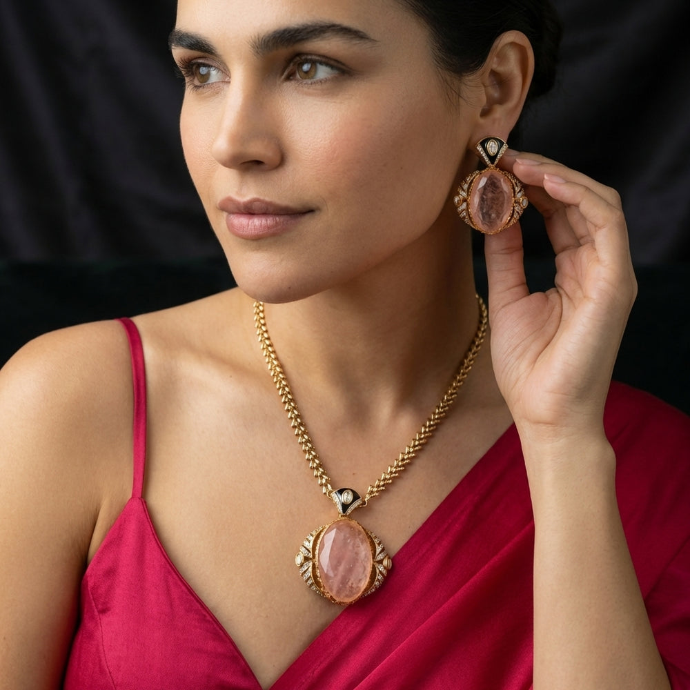 Pink Aura Pendant Necklace Set – pink-toned heritage pendant by Ozel