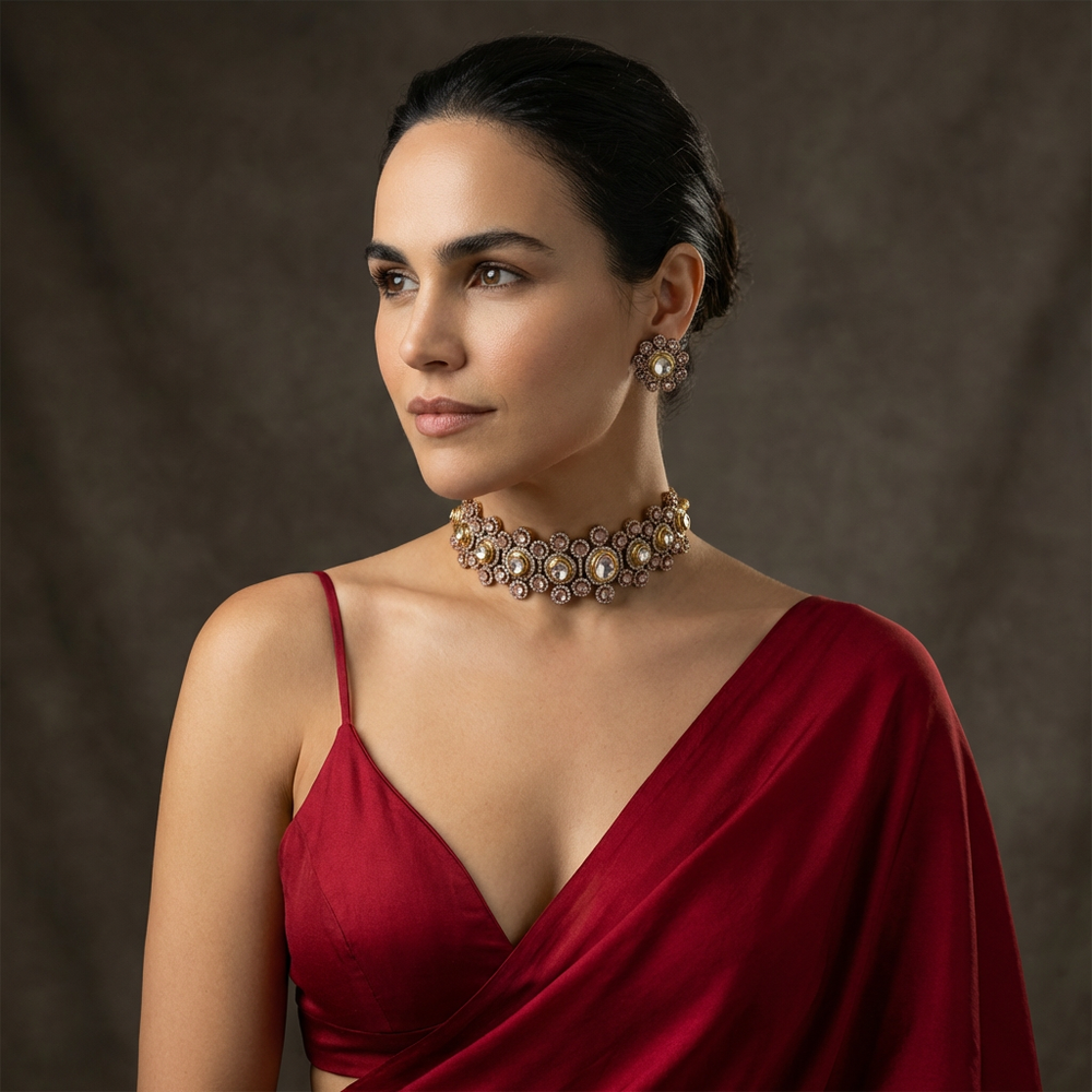 Rajwada Pink Polki Choker – heritage Indian bridal jewelry by Ozel