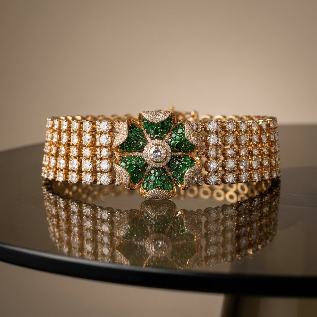 Meherzar Emerald Blossom Choker Set