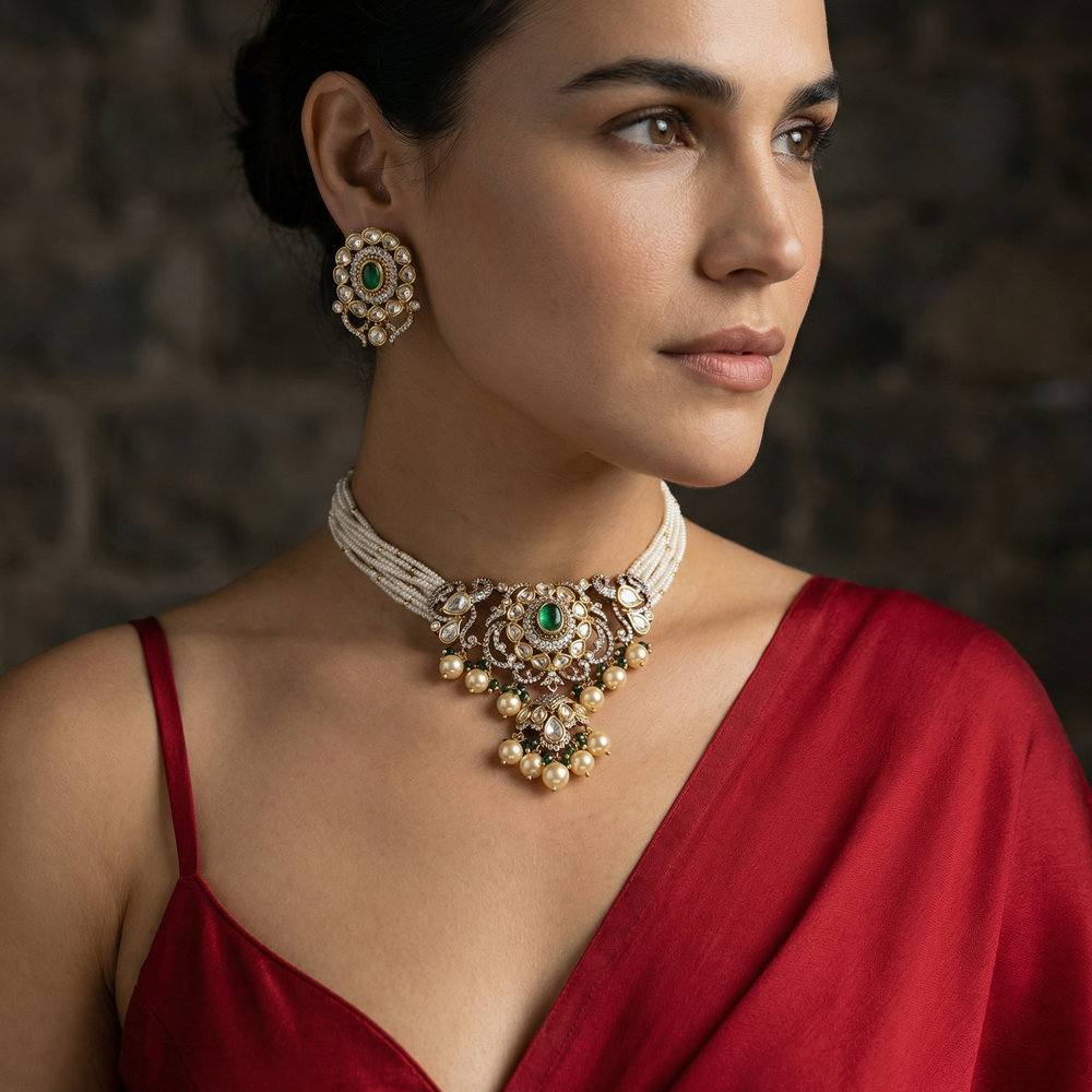 Rani Gulbahar Pearl Choker Set – luxury bridal pearl set by Ozel