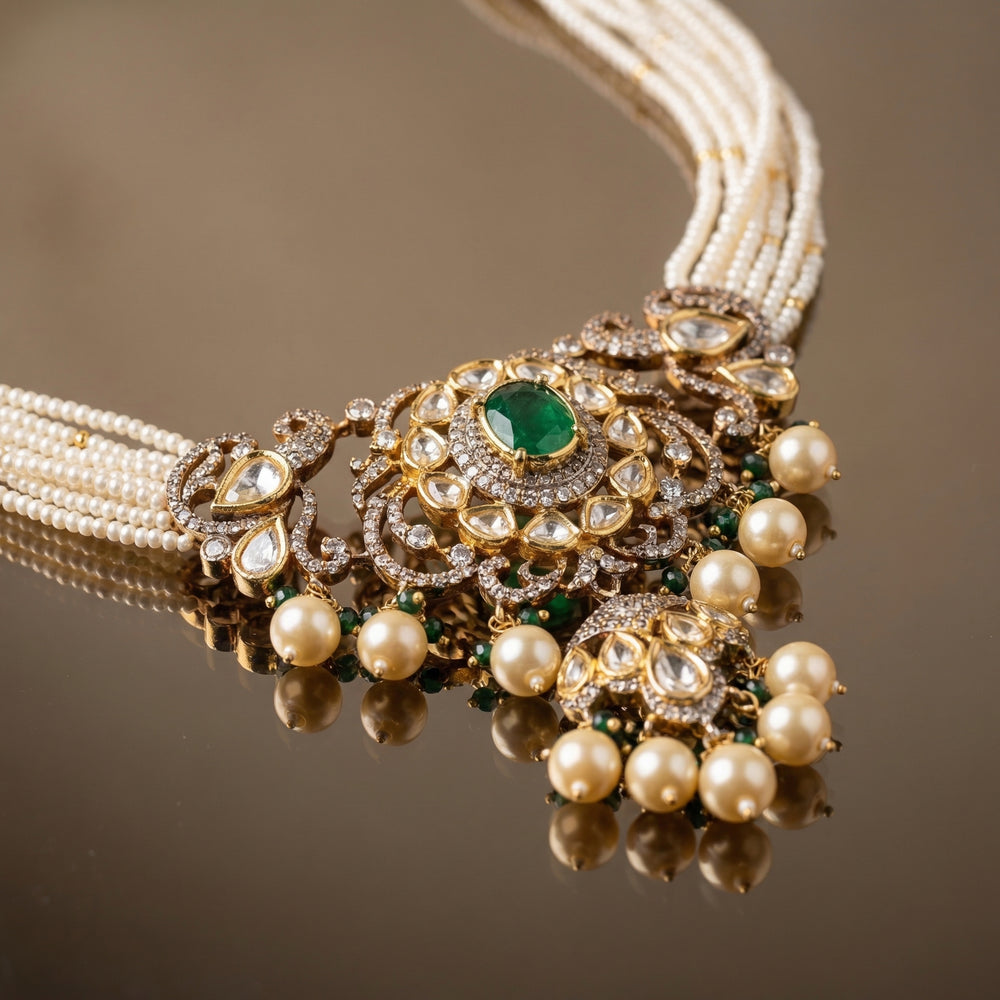 Rani Gulbahar Pearl Choker Set – elegant pearl Indian jewelry by Ozel