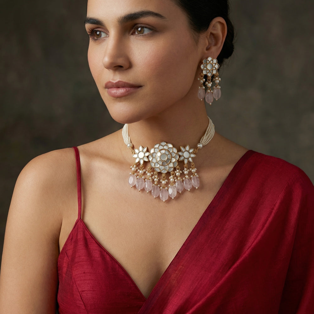 Rosalya MoP Blush Drop Choker Set – blush MOP drop choker by Ozel