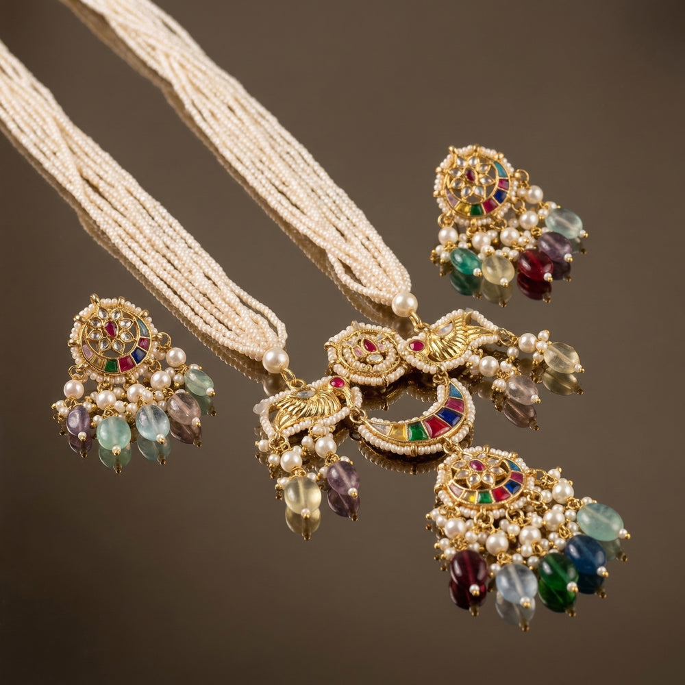 Rangmahal Pearl Pendant Necklace Set – ornate pearl set by Ozel