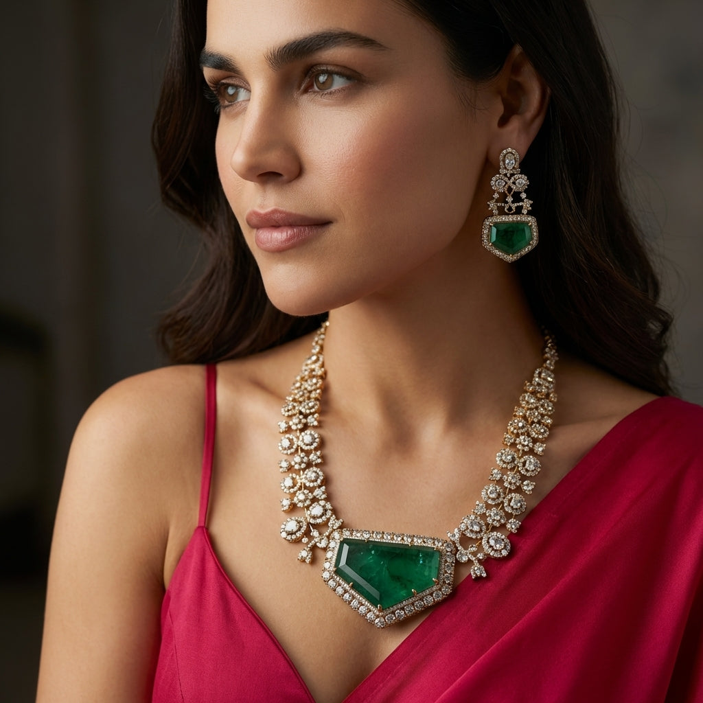 Parveen Emerald Pendant Necklace Set
