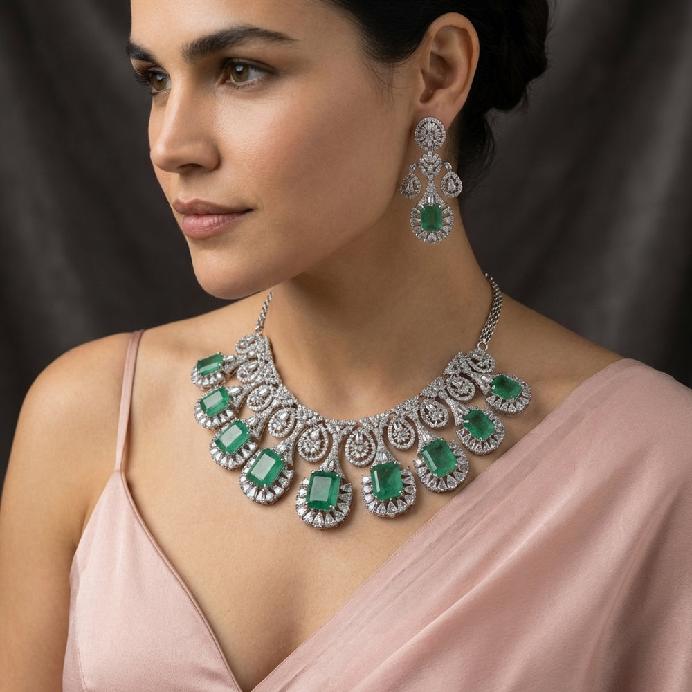 Mintara Halo Cascade Necklace Set – mint halo cascade necklace by Ozel