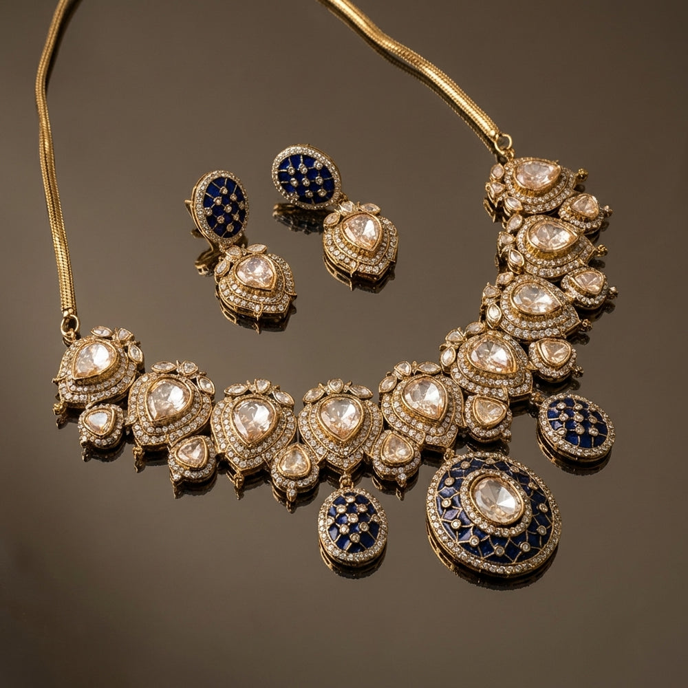 Neelvarsha Polki Lapis Necklace Set – heritage lapis jewelry by Ozel