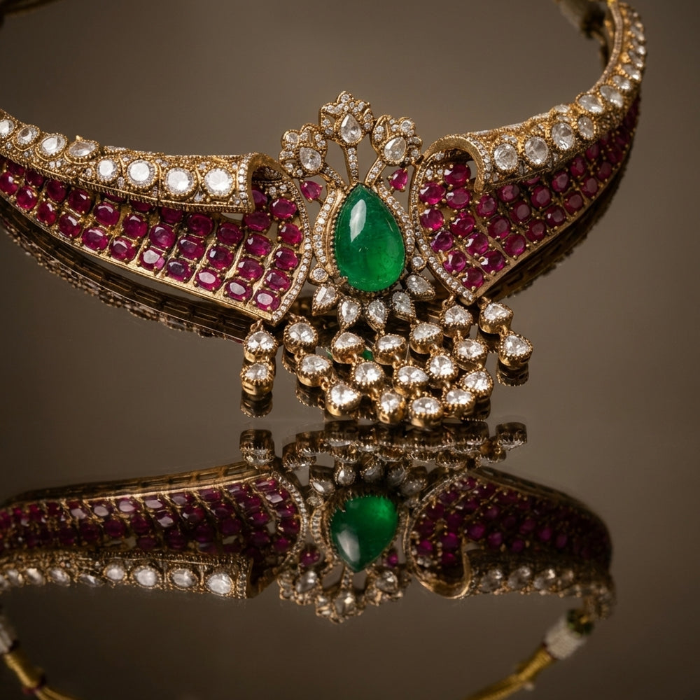Ragini Emerald Ruby Regal Choker Set – heritage Indian bridal jewelry by Ozel