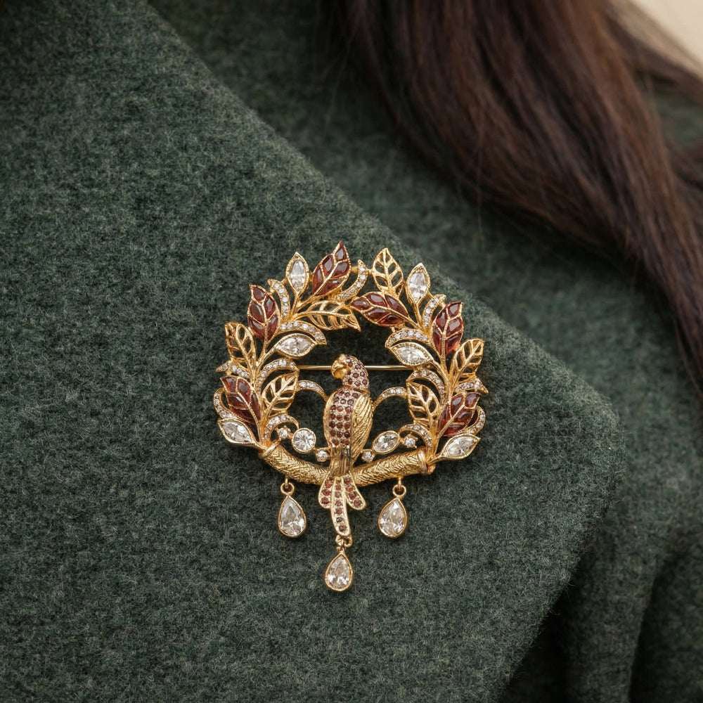 Songbird Brooch – ornate gemstone bird brooch by Ozel
