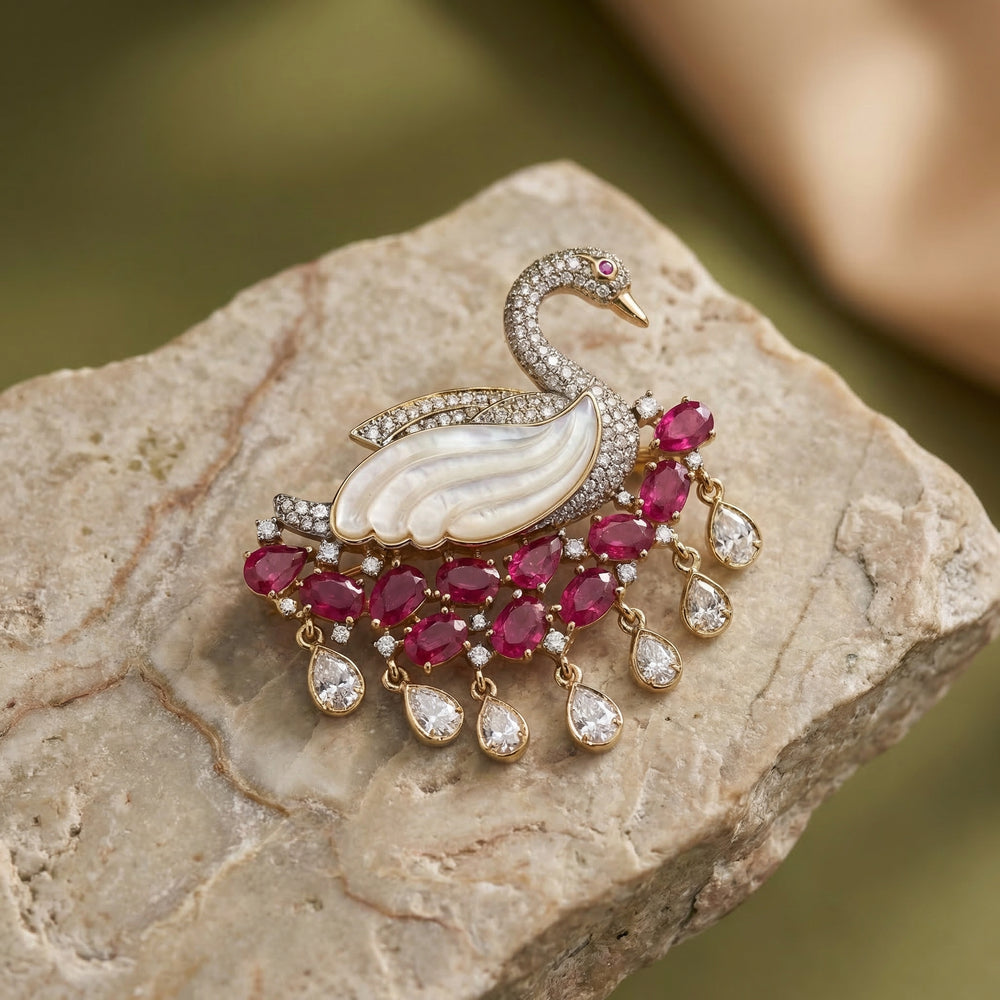 Swan Ruby Brooch