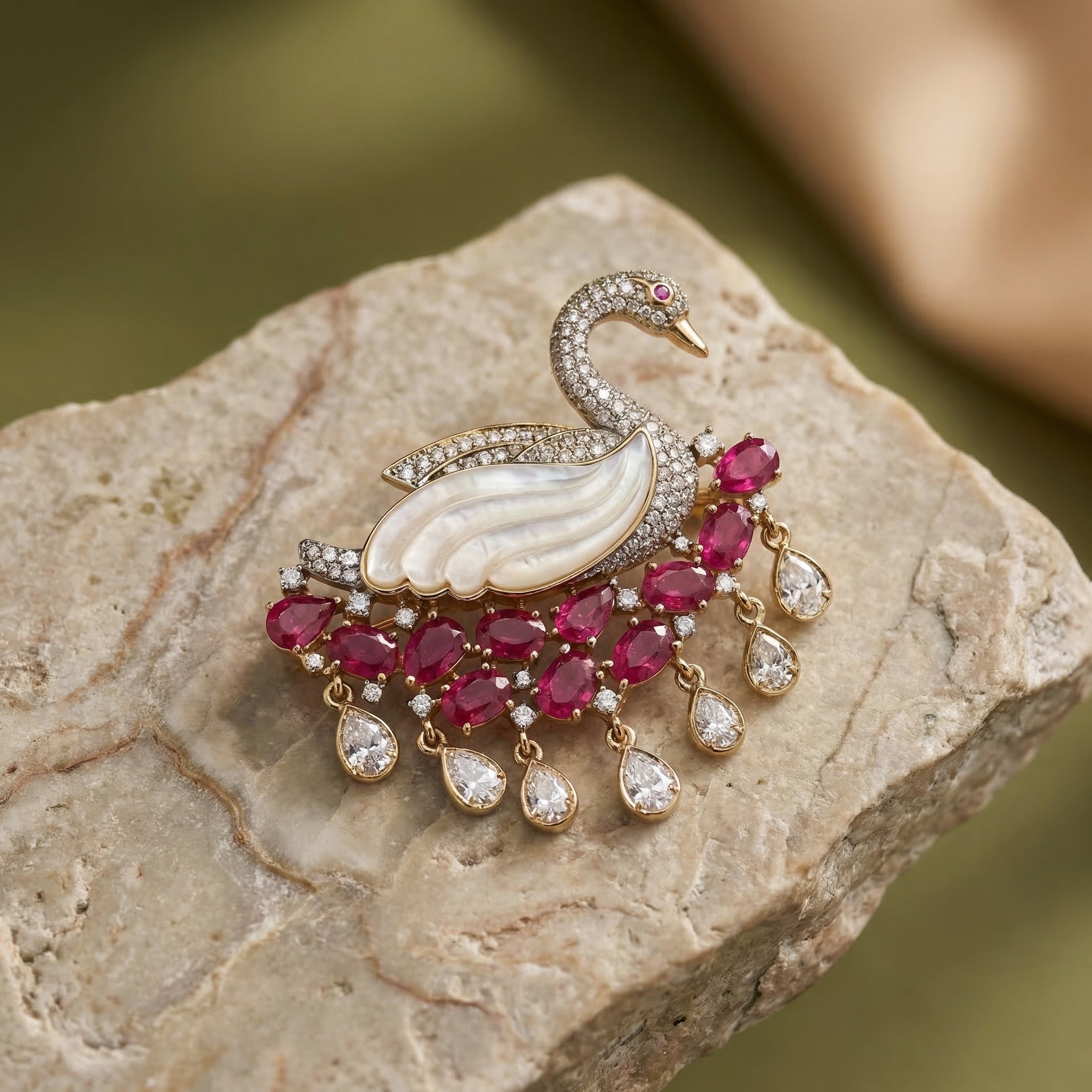 Swan Ruby Brooch