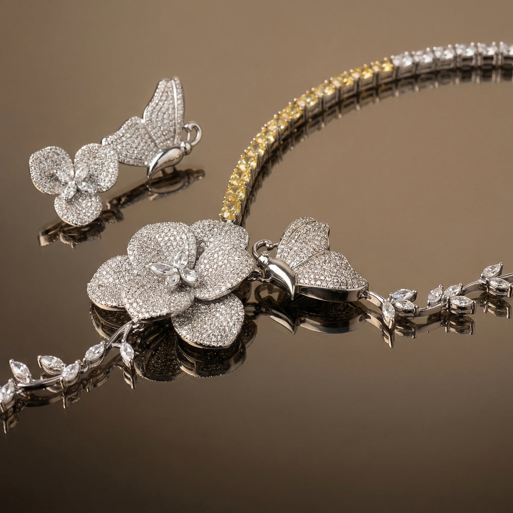 Midnight Orchid Necklace Set – luxury Indian bridal jewelry by Ozel