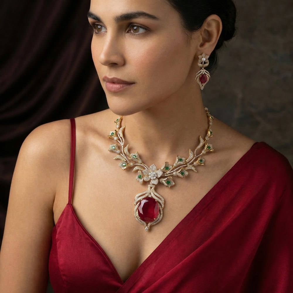 Rosa – floral kundan necklace set by Ozel