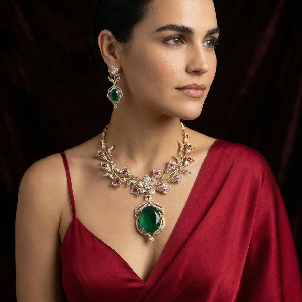 Rosa – floral kundan necklace set by Ozel