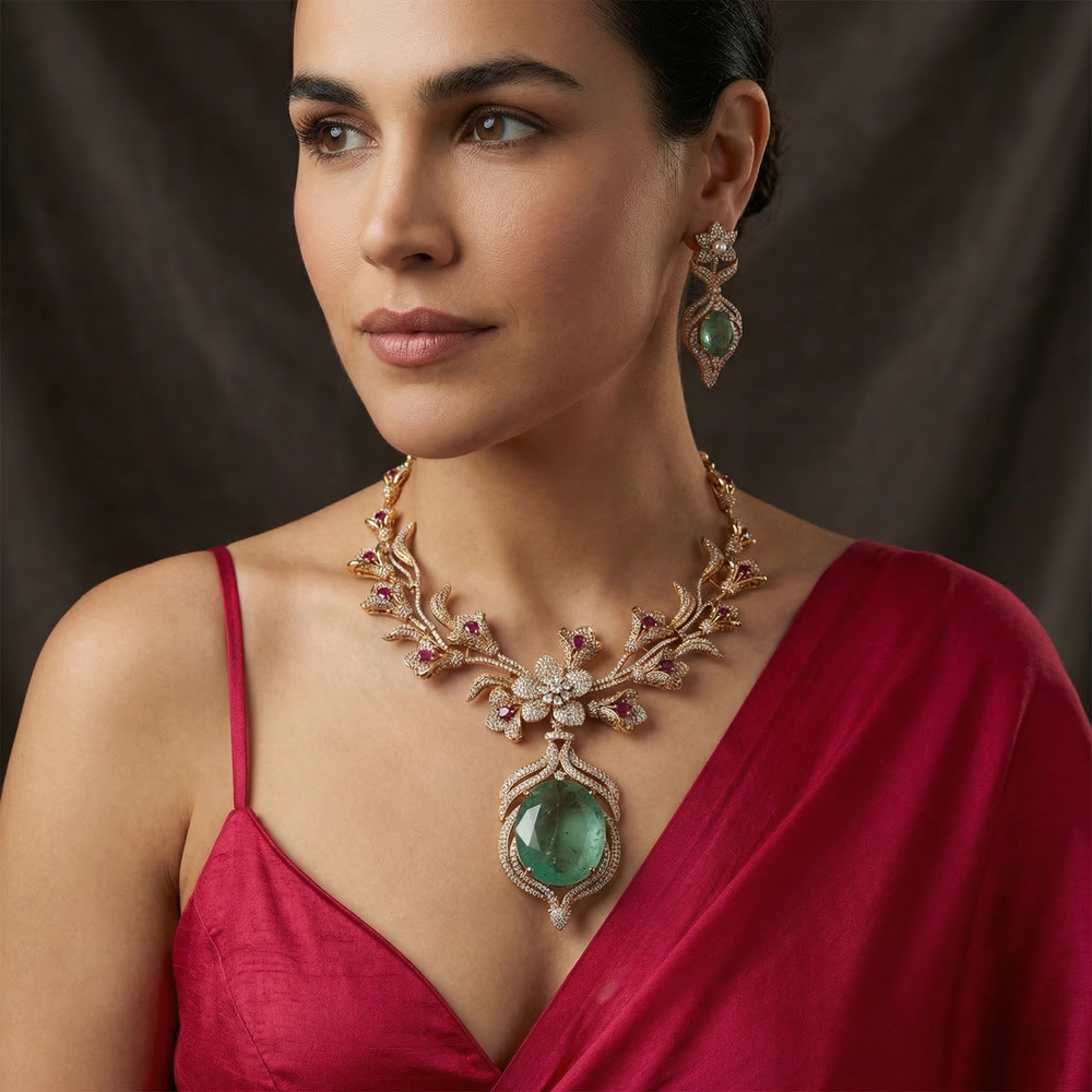 Rosa – floral kundan necklace set by Ozel