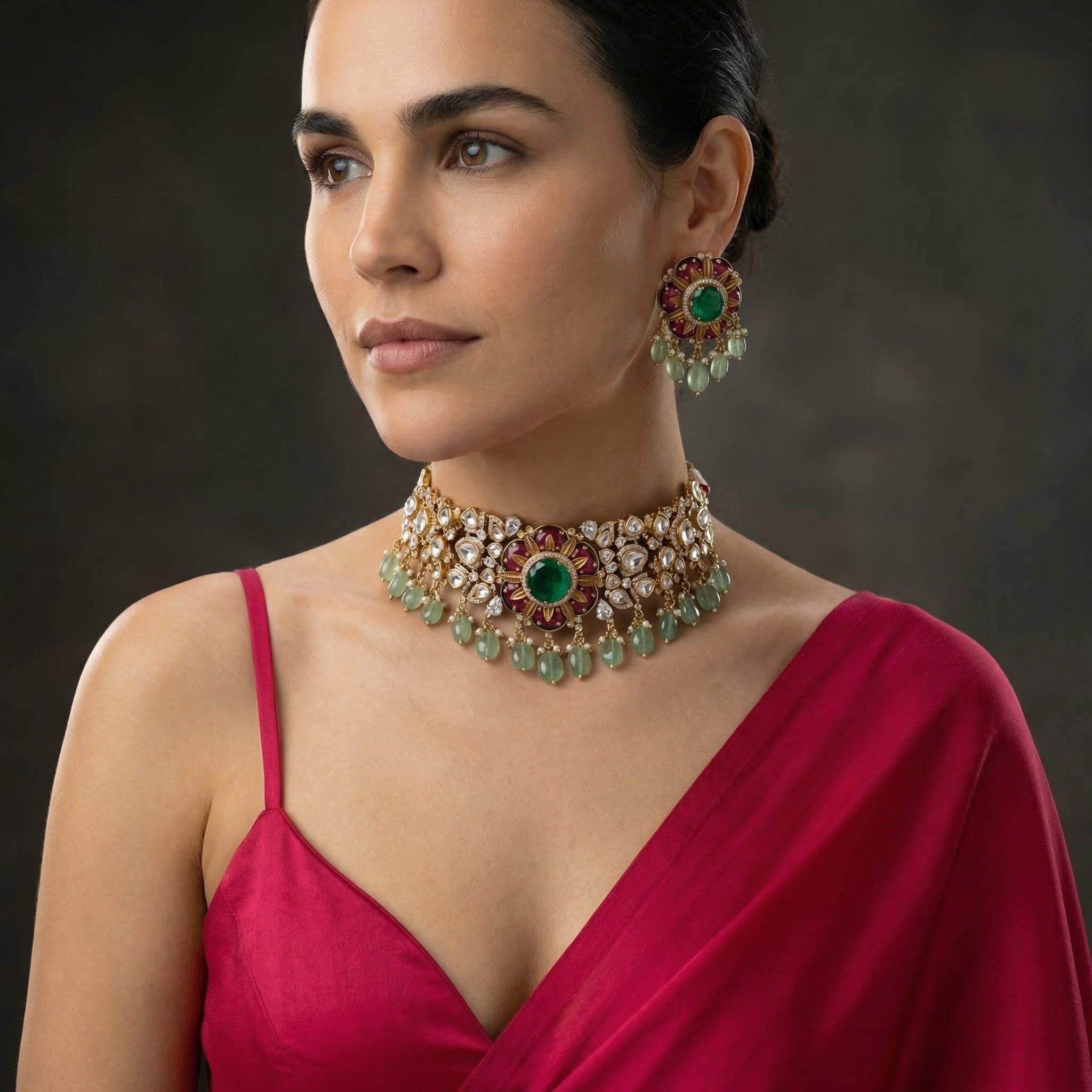 Rooh Emerald Polki Choker Set