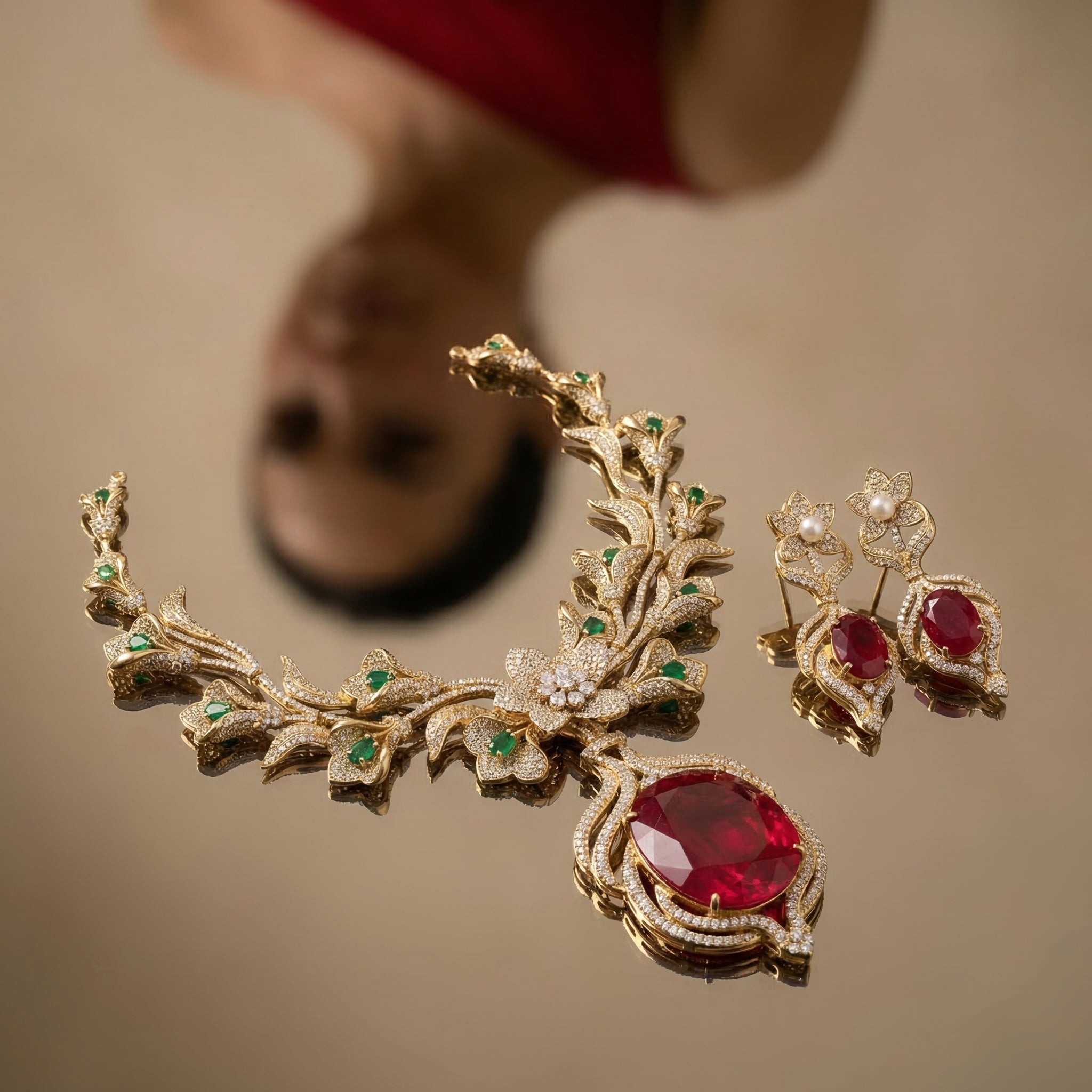 Rosa – floral kundan necklace set by Ozel