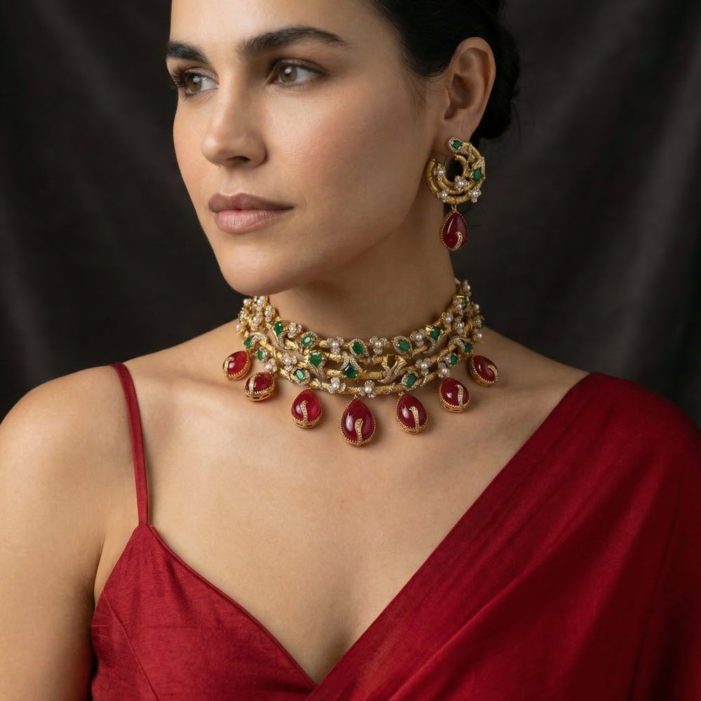 Dhvani Designer Choker Set – ornate polki bridal choker by Ozel