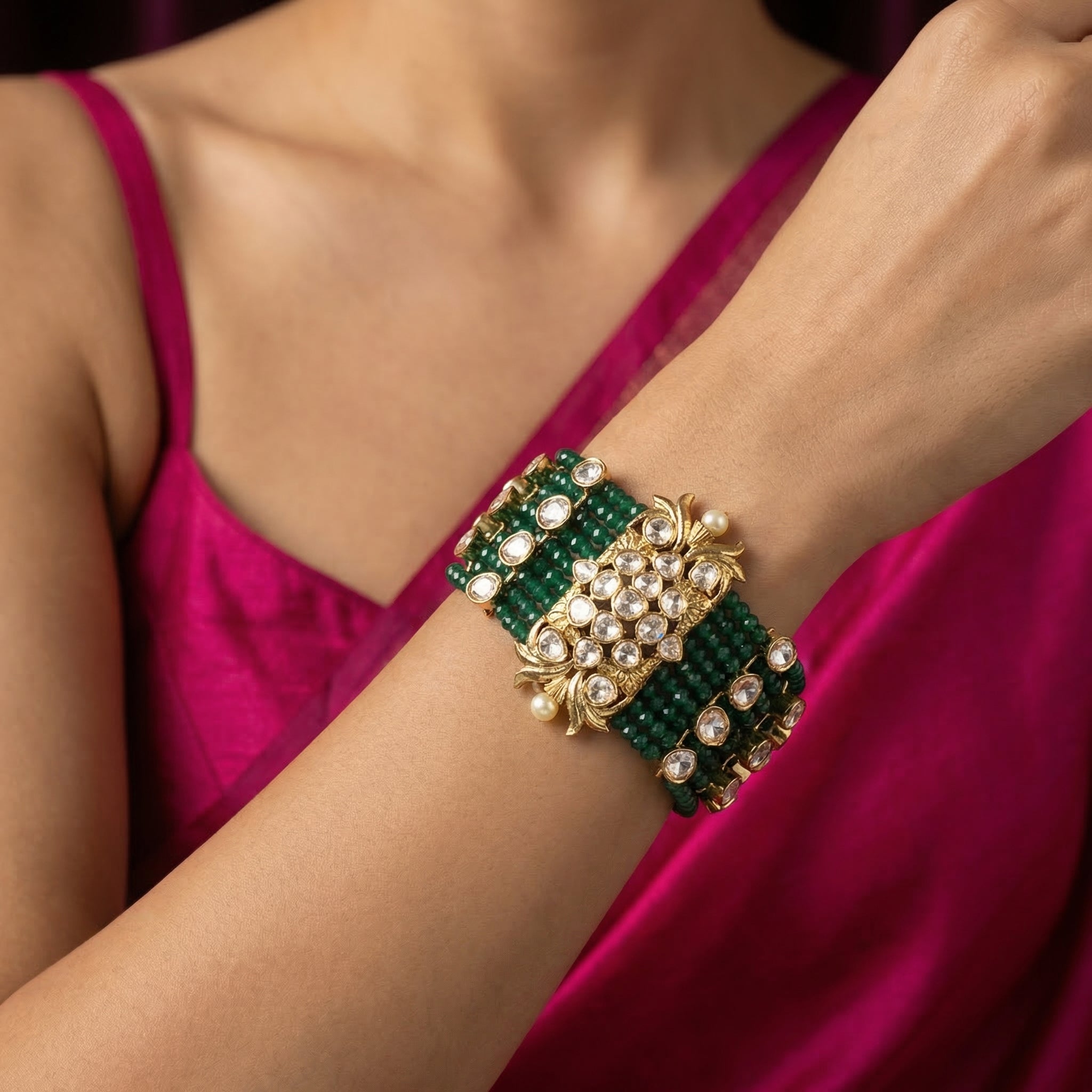Svarang Polki Beaded Cuff Bracelet
