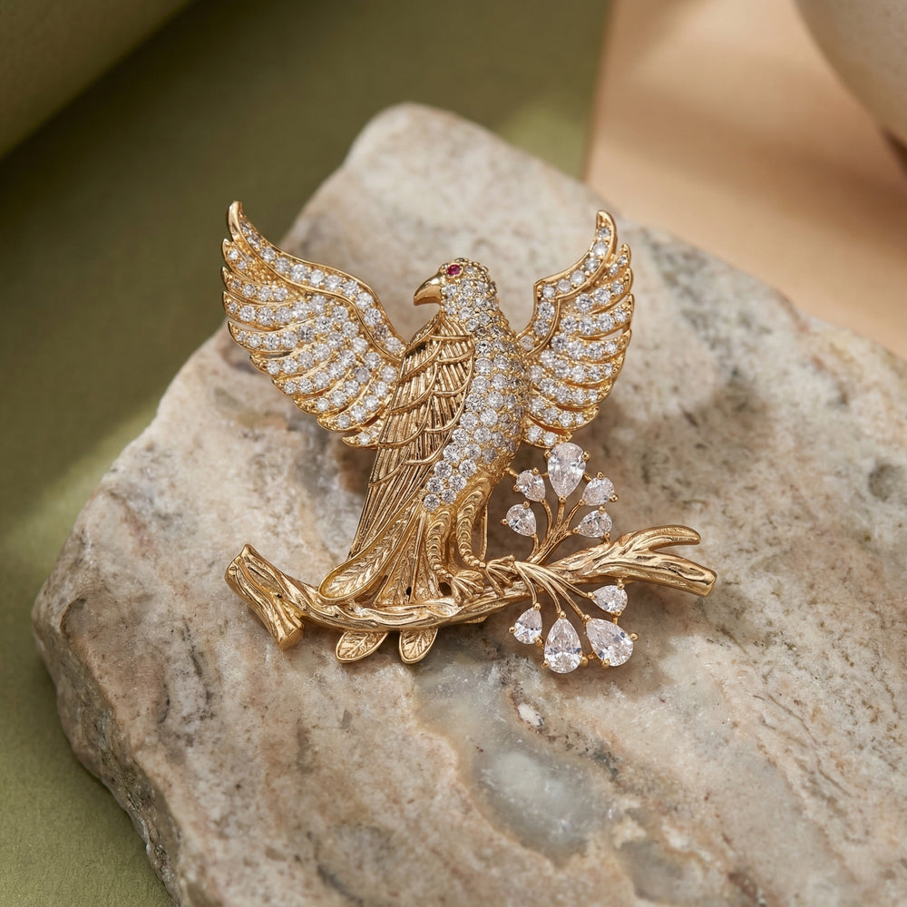 Pakshi Brooch – sculpted bird motif brooch by Ozel