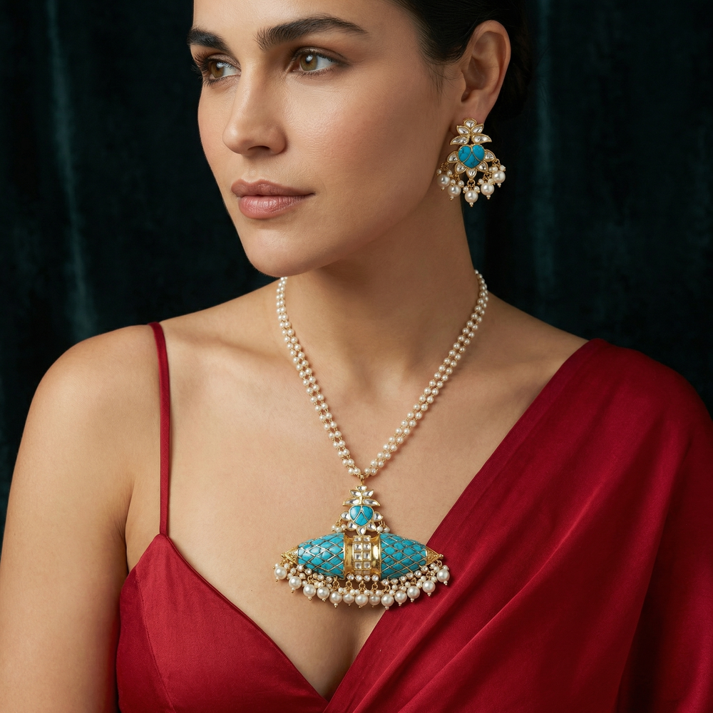 Neelaya – royale kundan turquoise pearl set by Ozel