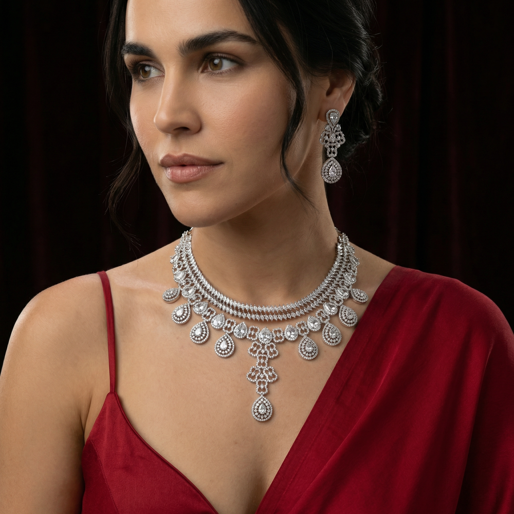 Fleur Double-Layer AD Necklace Set – handcrafted layered AD necklace by Ozel