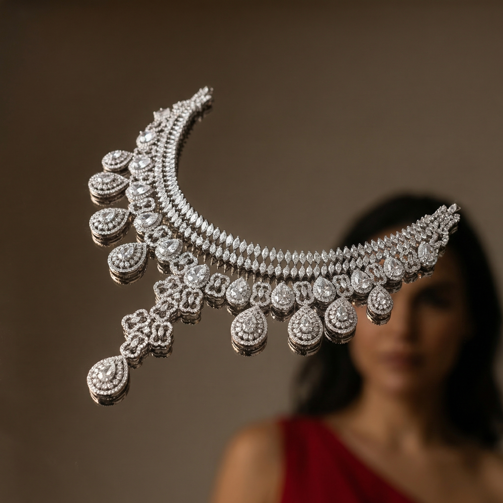 Fleur Double-Layer AD Necklace Set – artisan Indian jewelry by Ozel