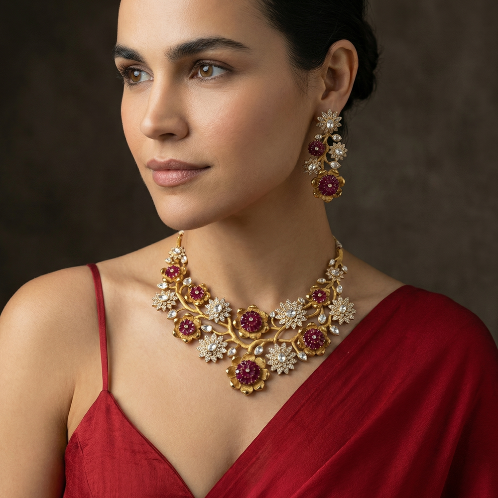 Ruhira – gulmohar necklace set by Ozel