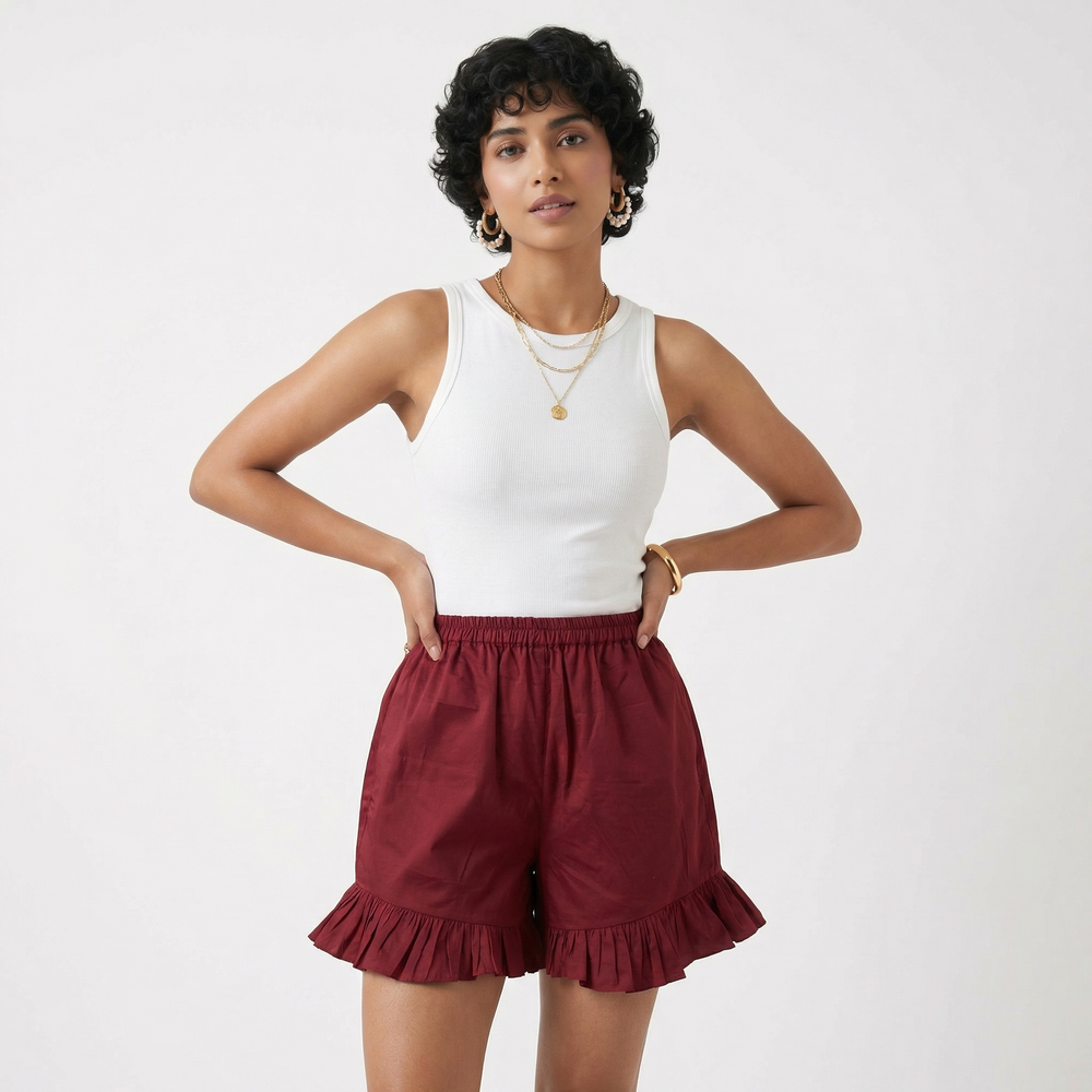 Frill hem shorts in clean tailored silhouette