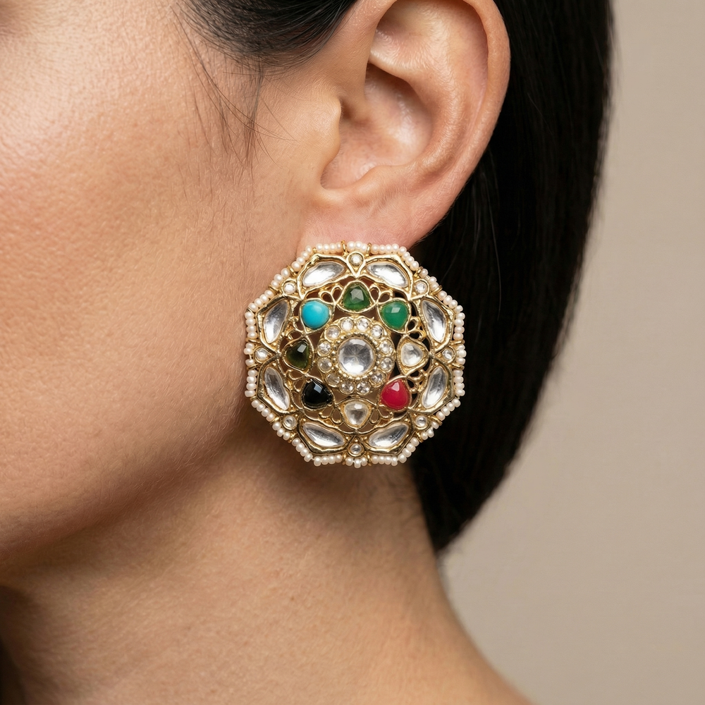 Navira panchratna heritage stud earrings with five-stone setting