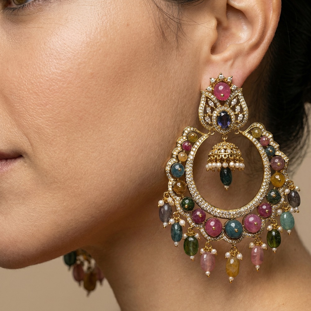 Rangmaya chandrika earrings with multicolor stone cascades