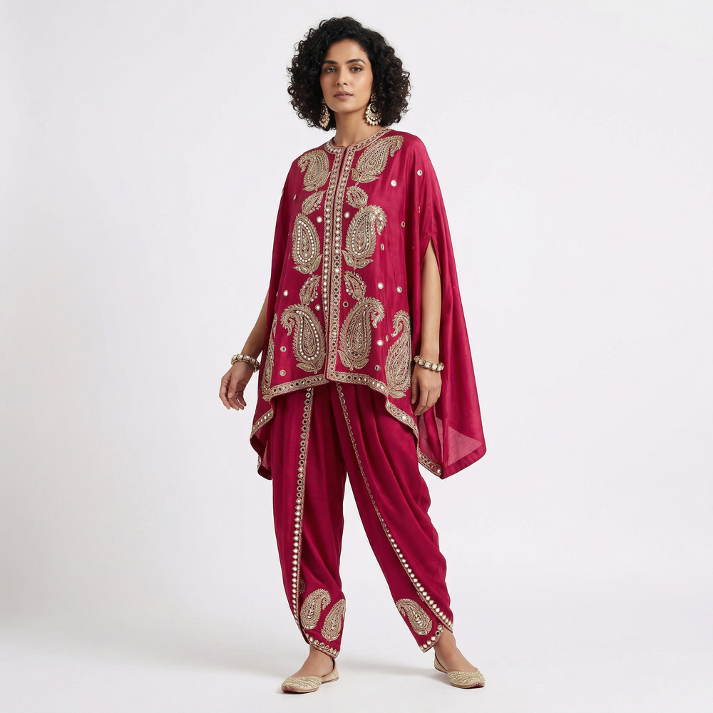Zareen Gulnaar cape set – regal Indian silhouette by Ozel