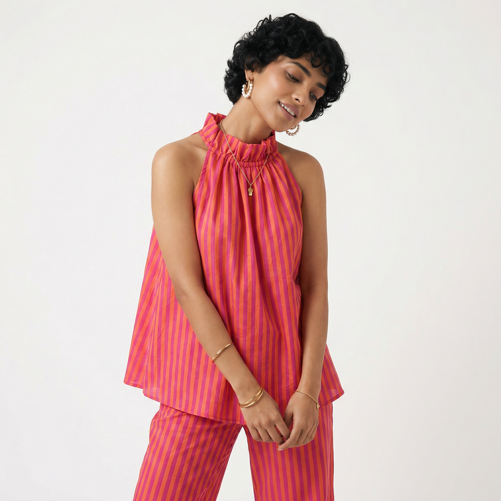Meira sunset stripe co-ord set – detail view by Ozel