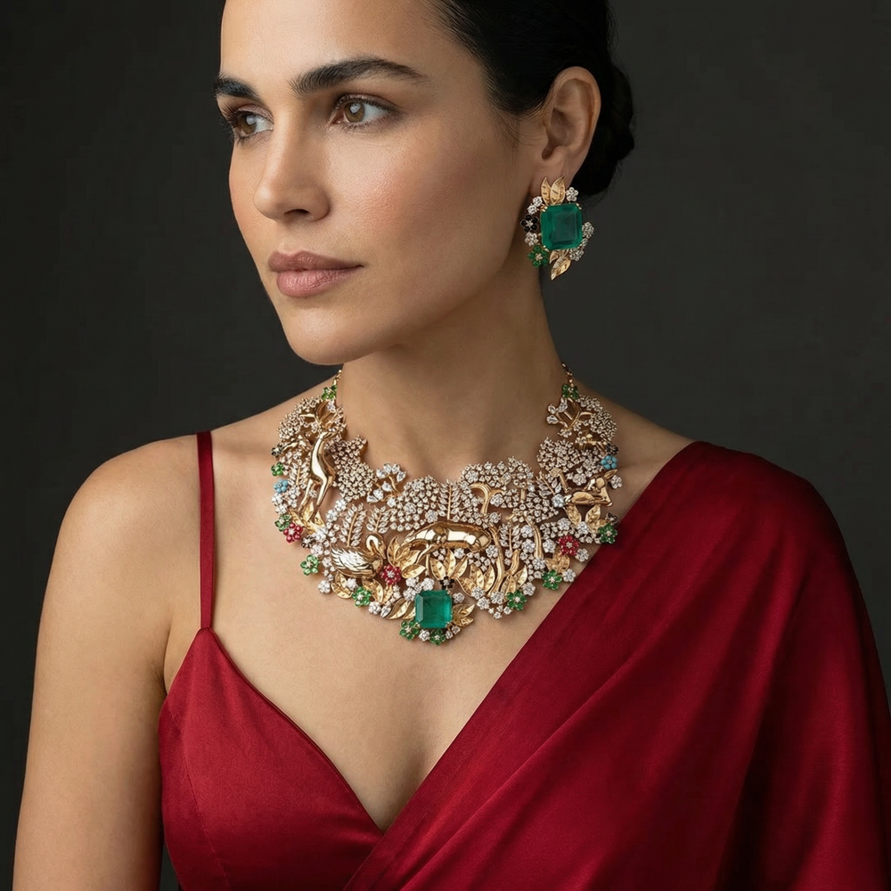 Enchanted Garden – emerald choker set by Ozel